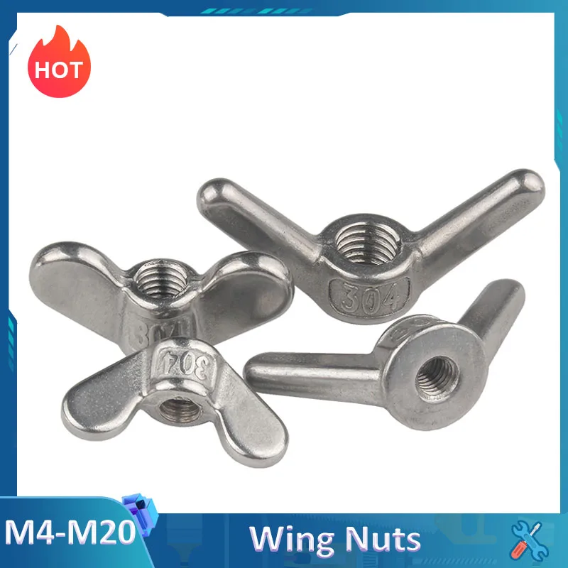 

1Pcs Butterfly Nut 304 Stainless Steel A2-70 Ingot Wing Nuts Hand Tighten Nut M3 M4 M5 M6 M8 M10 M12 M16 M20
