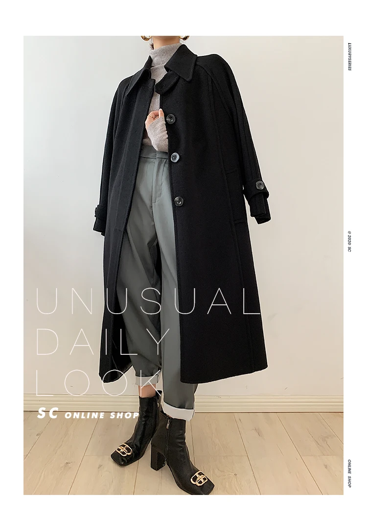 

coat Double-sided cashmere for women, autumn and winter New 2020 long knee-length loose high-end 100% woolen coat