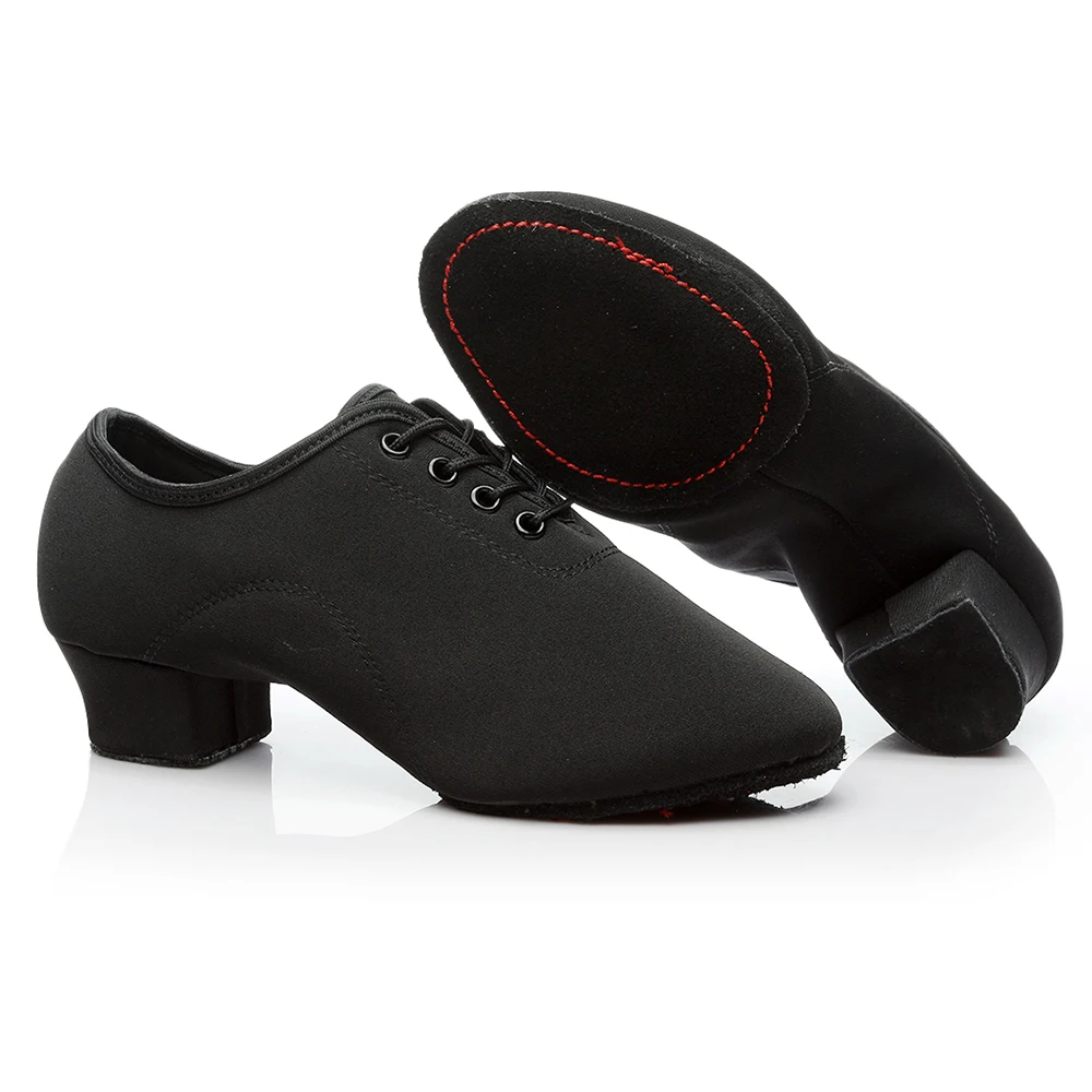 HROYL New Modern Dance Shoes Men Women Latin Ballroom Salsa Dance Shoes Low Heel Tango Dancing Shoes Professional Black/Red