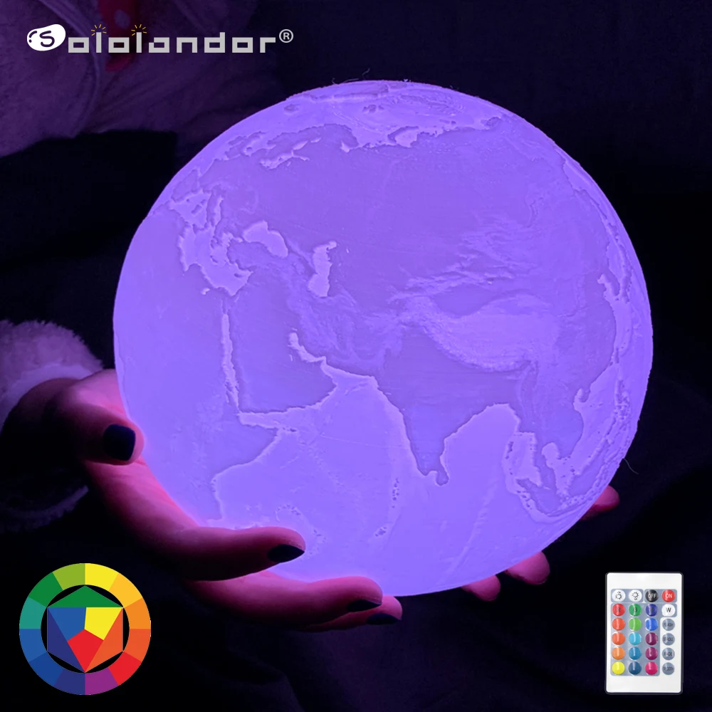 Светодиодный ночной Светильник 3D принт земля лампа Перезаряжаемые Цвет
