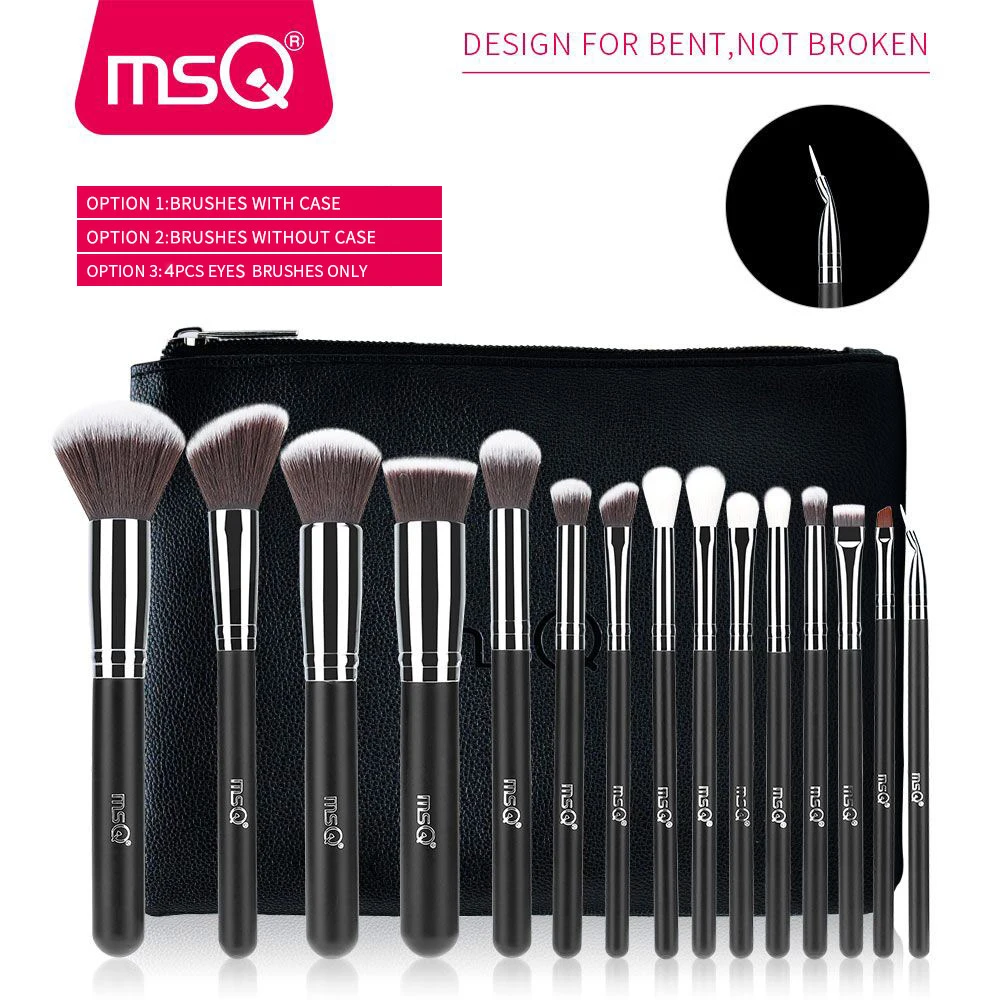 MSQ Pro 15 шт. Макияж Расчёски для волос комплект Косметическая пудра Основа тени для век Make Up Расчёски для волос Косметика Мягкие Синтетические волосы с ПУ кожаный чехол