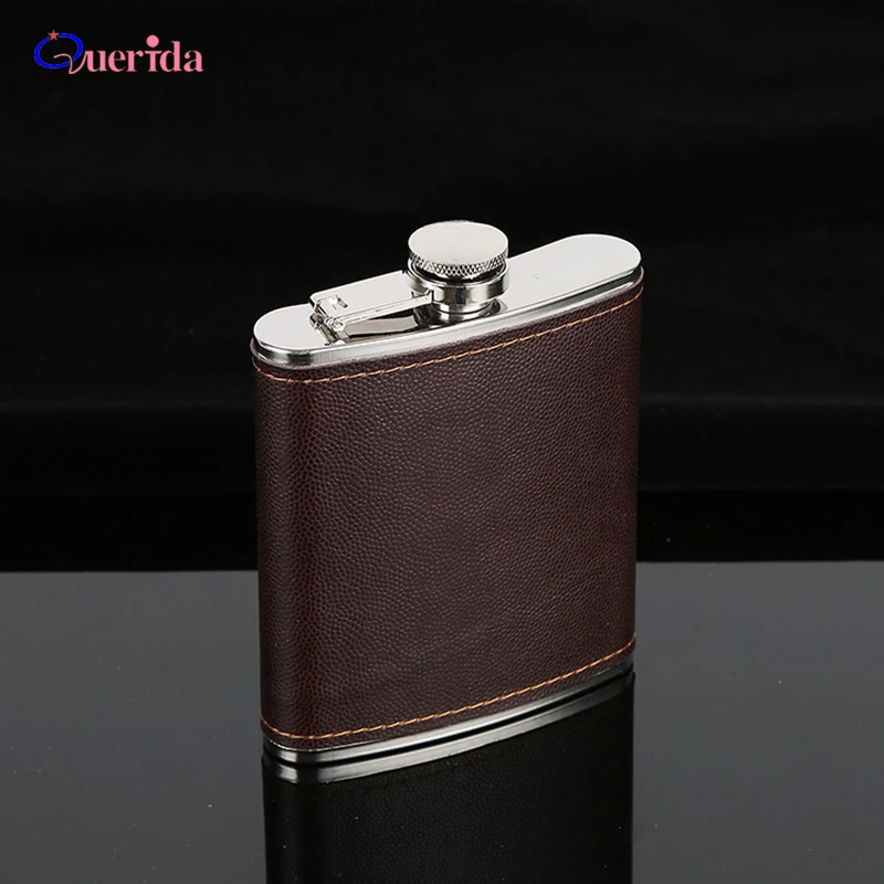 5 6 7 8 9 oz Portable Leather Covered Hip Flask Stainless Steel Whisky Wine Pot Creative Men Outdoor Travel Flagon Bottle Gifts