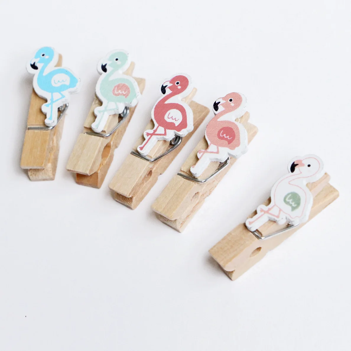Christmas Flamingo 10 pcs 2m hemp rope 3.5cm photo clip wooden small note cute wall decoration | Дом и сад