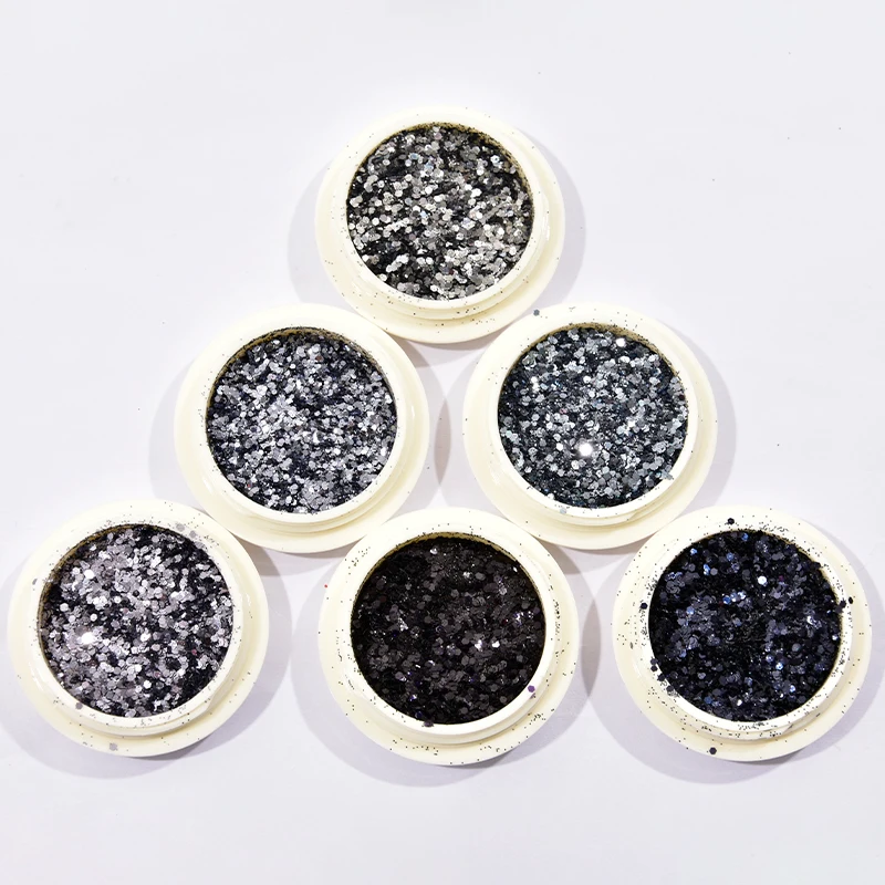 6 коробок настоящие черные блестки пыль Сделай Сам Блестки для ногтей порошок