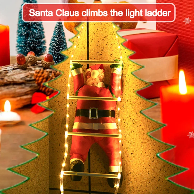 

120CM Christmas Pendant Santa Claus Hanging Doll Ladder Rope Climbing New Year Tree Decor Christmas Tree Hanging Decor Led Light