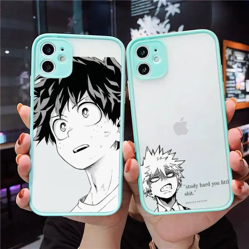 

My hero academia Phone Case For iPhone 12 11 Mini Pro XR XS Max 7 8 Plus X Matte transparent blue Cover