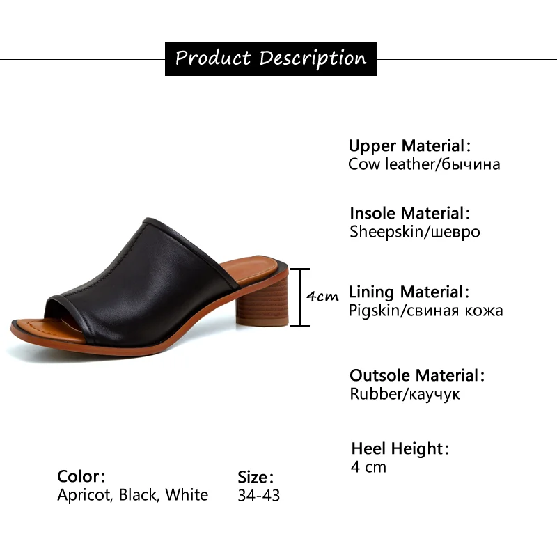 

FANAN Summer Women Pumps SlippersBrand Design Mules Round Heel Casual Slippers Square Open Toe Genuine Leather Sandals 2020