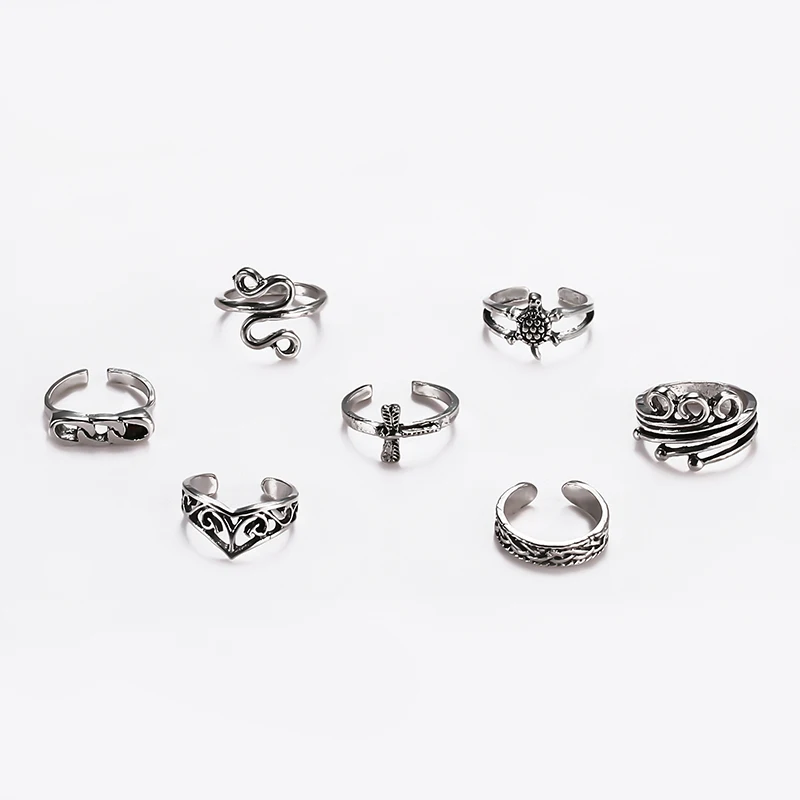 7 шт. винтажные волнистые кольца для ног черепахи старинная резьба летние пляжные