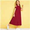 SHEIN/однотонное Повседневное платье с открытыми плечами и перекрещивающимися крест-накрест для детей; коллекция года; летние эластичные детские футболки с короткими рукавами