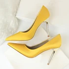 Женские шелковые туфли-лодочки на тонком высоком металлическом каблуке, элегантные атласные туфли на высоком каблуке с заостренным носком, модные туфли, европейские размеры 34-43, 2019