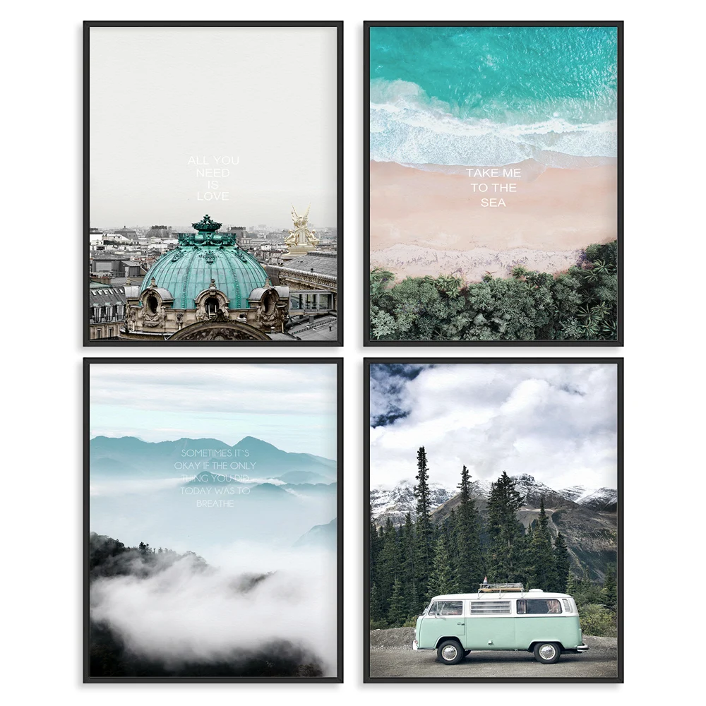 

Modern City And Sea Landscape (Set of 4pcs) Painting prints Wall Art Canvas posters Artwork Living Room bedroom Decor