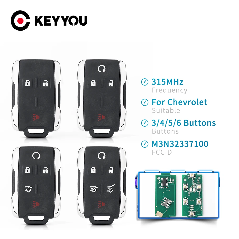 

KEYYOU 3/4/5/6 Buttons Keyless Entry Car Remote Key 315Mhz Fob For Chevrolet Silverado Colorado 2014-2018 GMC Yukon M3N32337100