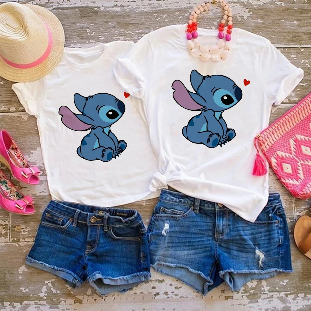 Stitch Family Matching Clothes Tshirt Short Sleeve T Shirt Soft Harajuku Children Tshirt Famliy Look Drop Ship matching family outfits