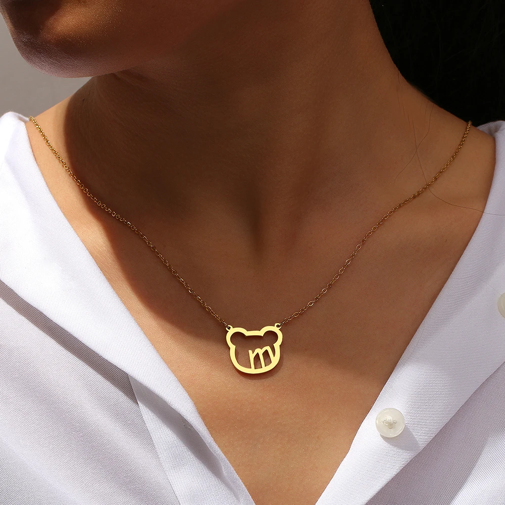 

Stainless Steel Necklaces Hollow Bear Letter M Pendant Chain Collar Fashion Necklace For Women Jewelry Party Friends Gifts 1Pcs
