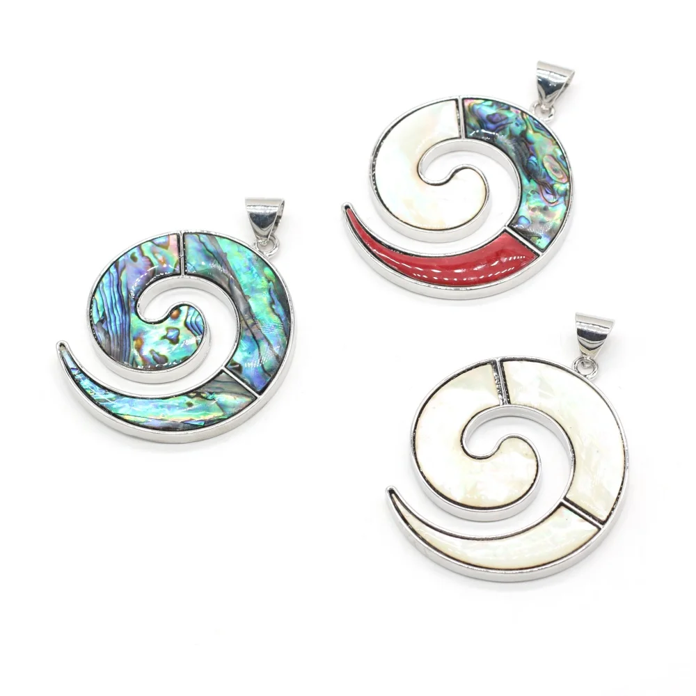 

Natural Shell Pendant Exquisite Spiral Shape White Black Shell Abalone Shell Accented Alloy Charms for Jewelry Making Necklace