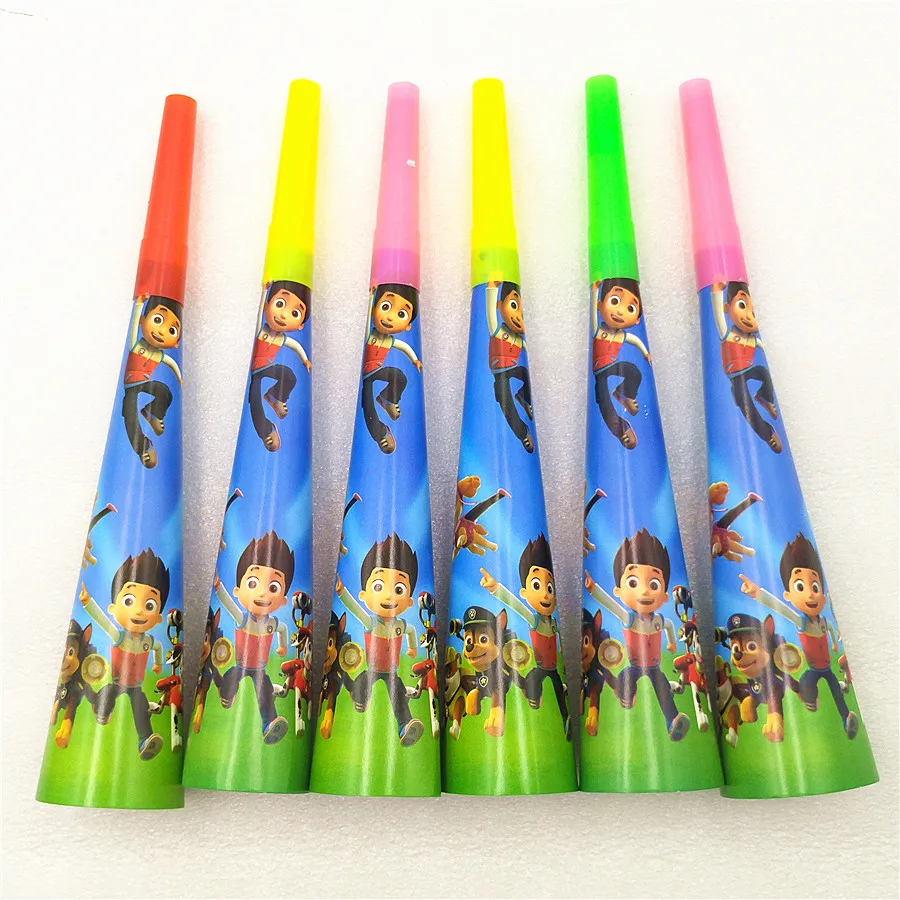 Horn 10pc Из мультфильма «Щенячий патруль» для дня рождения украшения, товары для вечеринки для маленьких мальчиков посуда скатерть тарелки чашки баннеры подарки с рисунками из мультфильма «Щенячий патруль» Детские сувениры - Цвет: Horn 10pc