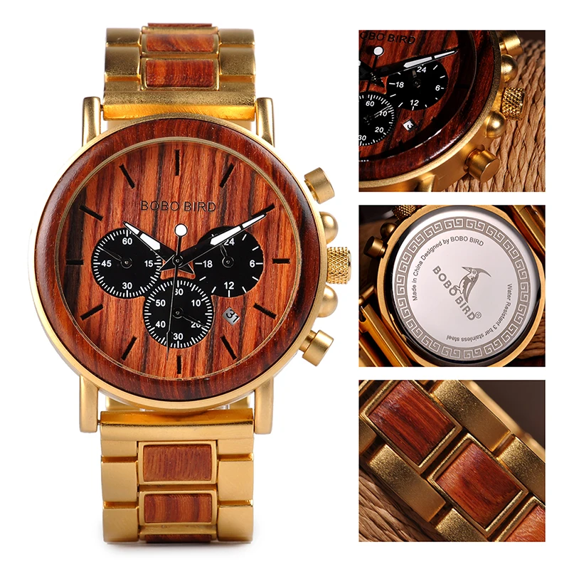 

erkek kol saati BOBO BIRD Wooden Watch Men Luxury Stylish Wood Timepieces Chronograph Military Quartz Watches Male Stopwatch
