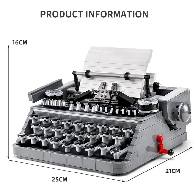 

1618PCS Retro Typewriter Model 90011 Building Block Bricks IDEAS MOC Educational Practice keyboard typing Nostalgia Toys Gift