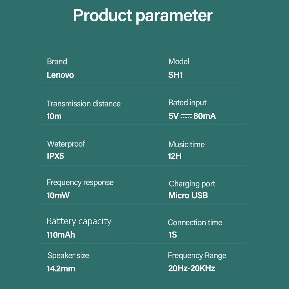 Беспроводные наушники Lenovo SH1 Bluetooth 5 0 IPX5 водонепроницаемая Спортивная гарнитура с