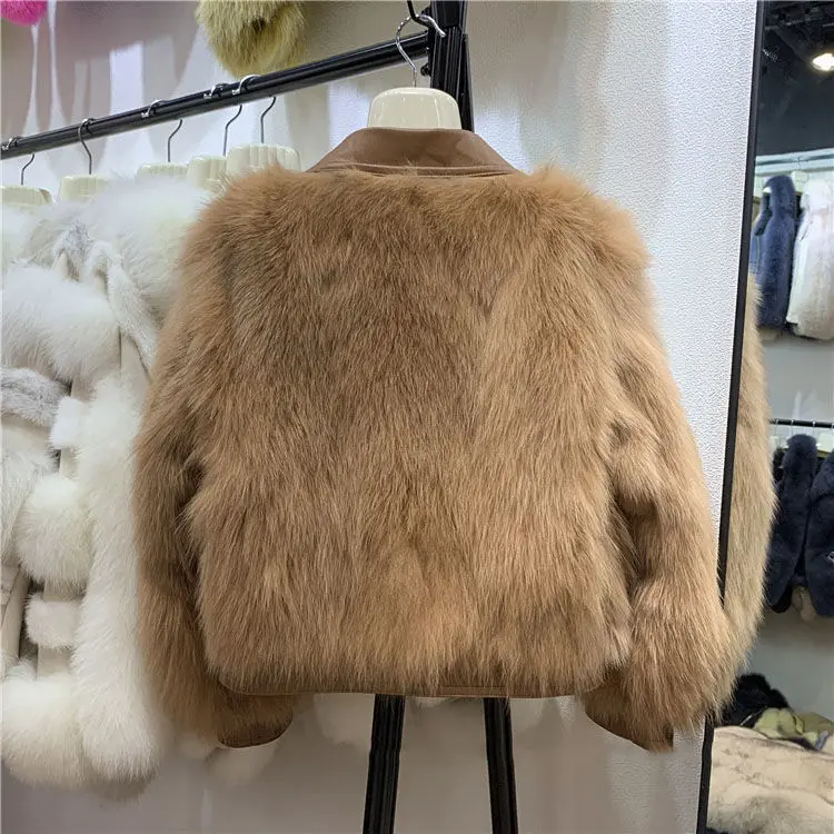2021 Women Short Faux Fox Fur Jacket Autumn Winter New Lapel Fashion Parker Female Fur Coat Loose Elegant Buttons OverCoat