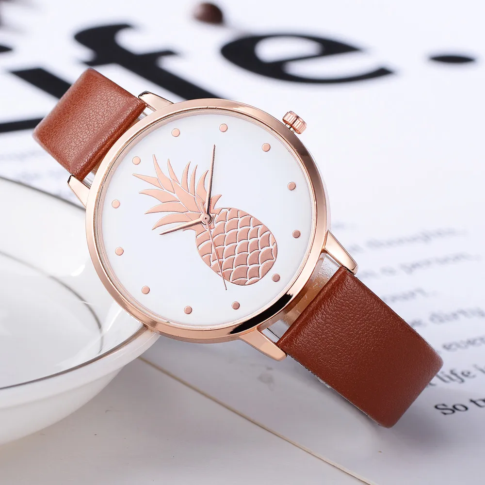 

Ladies Fashion Pineapple Design Leather Strap Quartz Wristwatches Watches Women Watch 2021 Bracelet Orologio Uomo Smart Watch