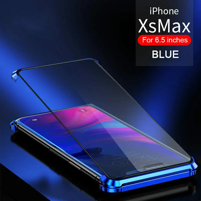 BLUE Бескаркасное двухстороннее закаленное стекло чехол для iPhone 10 6 6s 7 8 Plus XS Max XR X 8 Plus Магнитная Адсорбция металлический бампер крышка - Цвет: BLUE