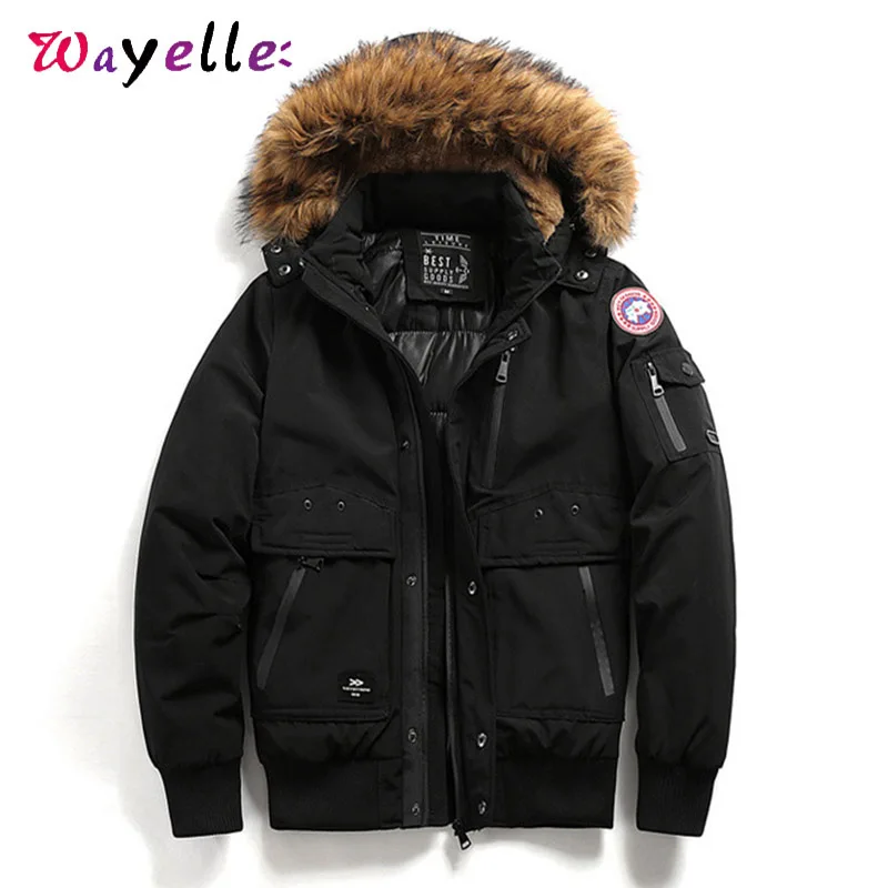 Зимняя мужская куртка пальто 2019 Модный Черный Армейский зеленый меховой