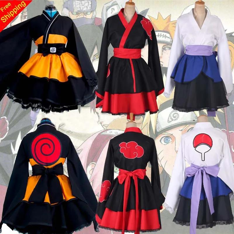 Customized HARUTO Shippuden Uzumaki Ninja Female Lolita Kimono Dress Wig Anime Cosplay Costume For Women Clothes Free Shipping