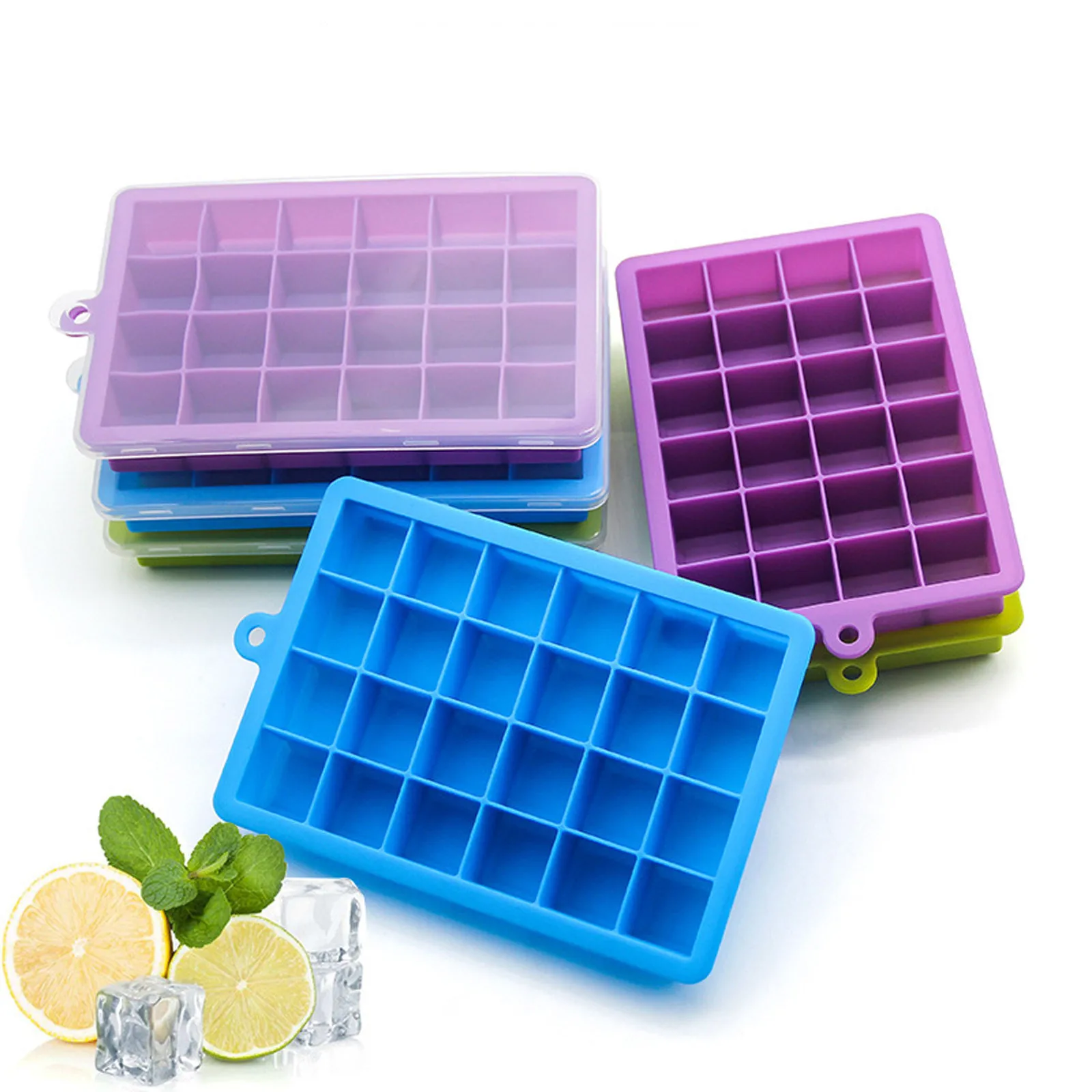 

1pcs DIY 24 Grid Food Grade Silicone Ice Tray Home With Lid Cube Ice Mold Square Shape Ice Cream Maker Tool Kitchen Bar Gadgets
