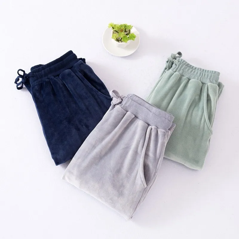 Men Sleep Pants Flannel Autumn Winter Warm Sleep Bottoms Women Plus Size Drawstring Soft Sleepwear Pajama Home Pants For Couple