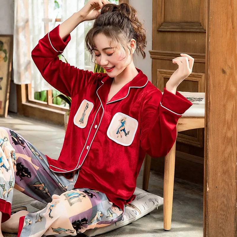 Smmoloa длинный рукав бархат зимняя Пижама Женская Уютная пижама|Комплекты пижам| |