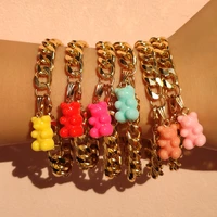 hip hop simple metal cuban bracelet for women cute rainbow resin gummy bear pendant hand link chain candy bracelets boho jewelry