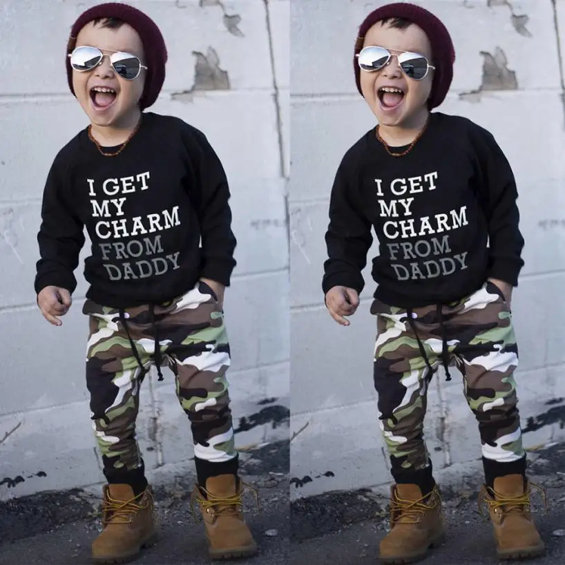 

Toddler Kids Baby Boy Letter T Shirt Tops+Camouflage Pants Outfits Clothes Set Baby Nice Material Children's Suit Summer 2021