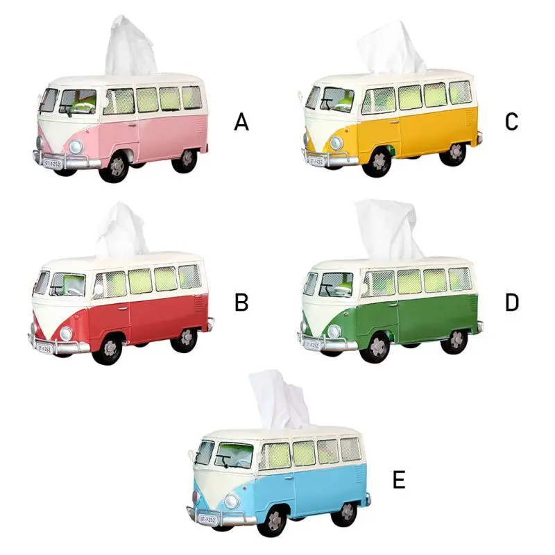 

Retro Car tissue paper box Multicolor Flower bus handkerchief case Organizing Box home decor ornament wipe napkin holder drawer