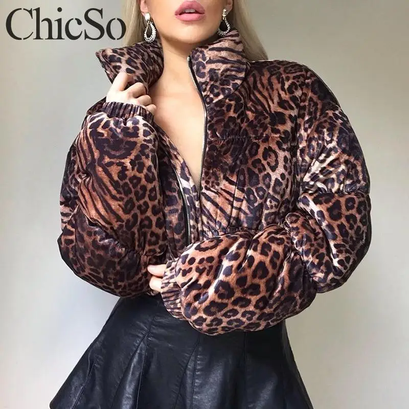 leopard print MissyChilli Повседневная пуховая куртка женская зимняя куртка женское плотное пальто с длинными рукавами Зимняя одежда теплая куртка Верхняя одежда дамское пальто рождество - Цвет: leopard print