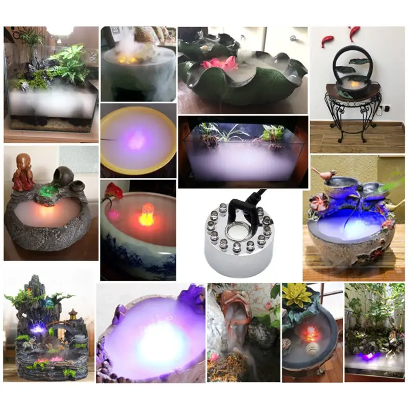 

Ultrasonic Mist Maker Generator Fogger Nebulizer Water Fountain Pond 12 LED Atomizer Air Humidifier US/UK/EU/AU Plug 19QE