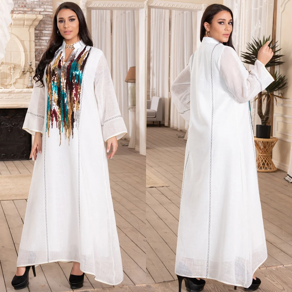 

Dubai Abaya 2021 Muslim Woman Kimono Plus Size Boubou Arabic Dress Djellaba Women Kaftan Moroccan Sequin Gown Islamic Clothes