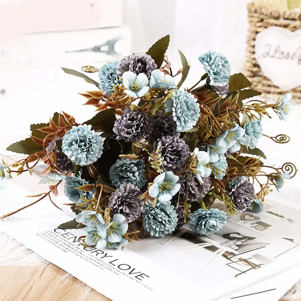 Искусственные цветы с 11 головками 1 ветка сиреневые шелковые букеты украшения