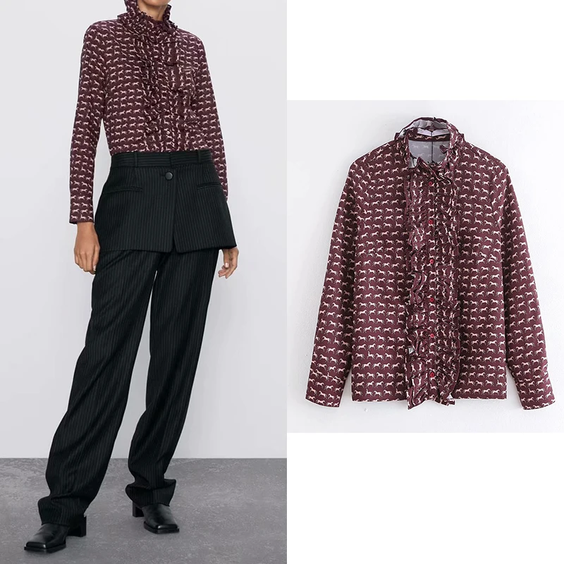 Женская хлопковая блузка с длинным рукавом красная Повседневная рубашка