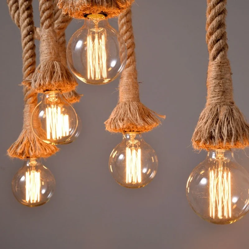 

Retro Hemp Rope Pendant Lights Vintage Rattan Ceiling Lamps Edison Led Hanglamp Home Kitchen Living Room Decoration Accesories