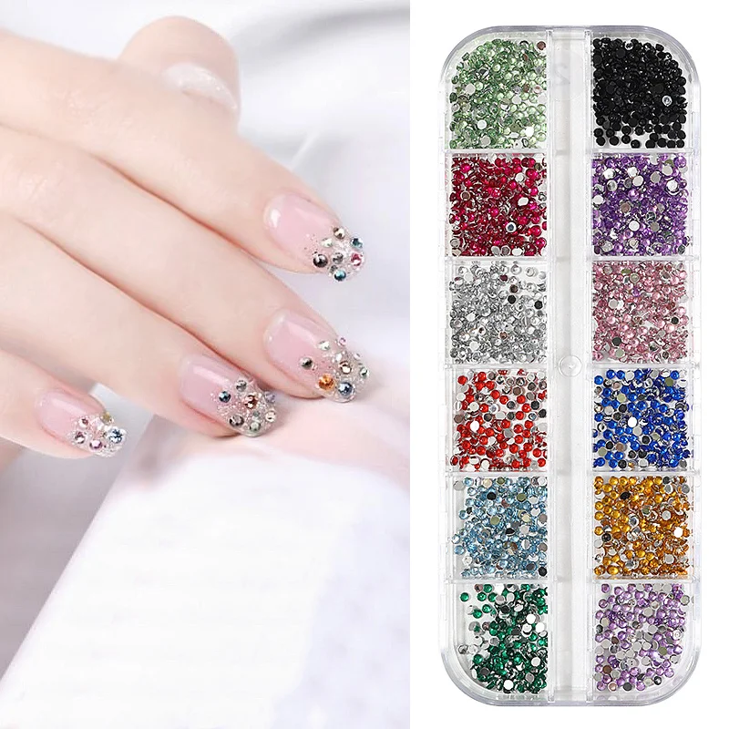 

SS3-SS40 Mixed Size Colors Glass Flat Bottom Nail Rhinestones Crystal Strass For Nail Art Decoration Accessories Rhinestones