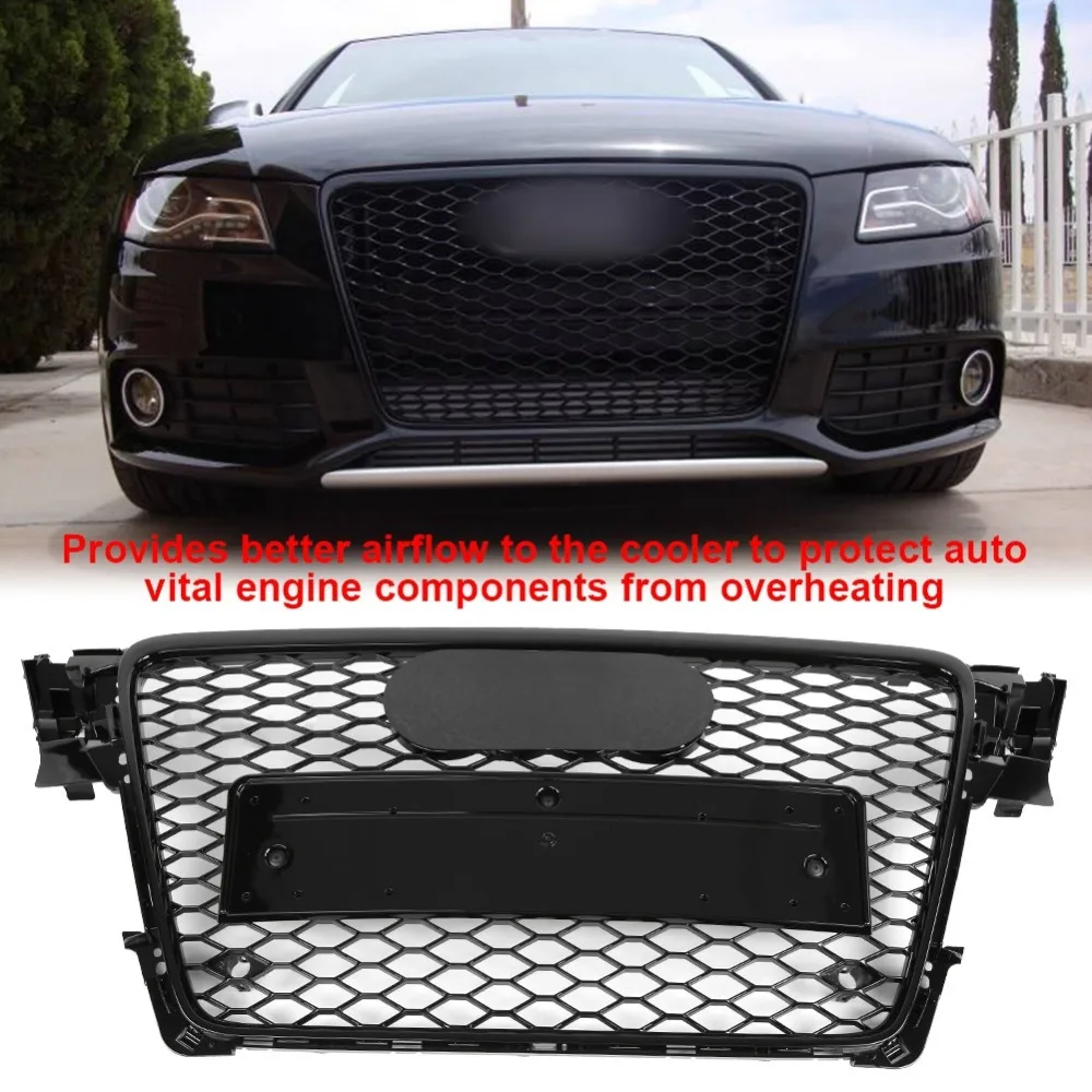 For RS4 Style 1 Set Black ABS Radiator Chrome Front Sport Hex Mesh Hood Grill Gloss Audi A4S4 B8 2009 2010 2011 2012 | Автомобили и