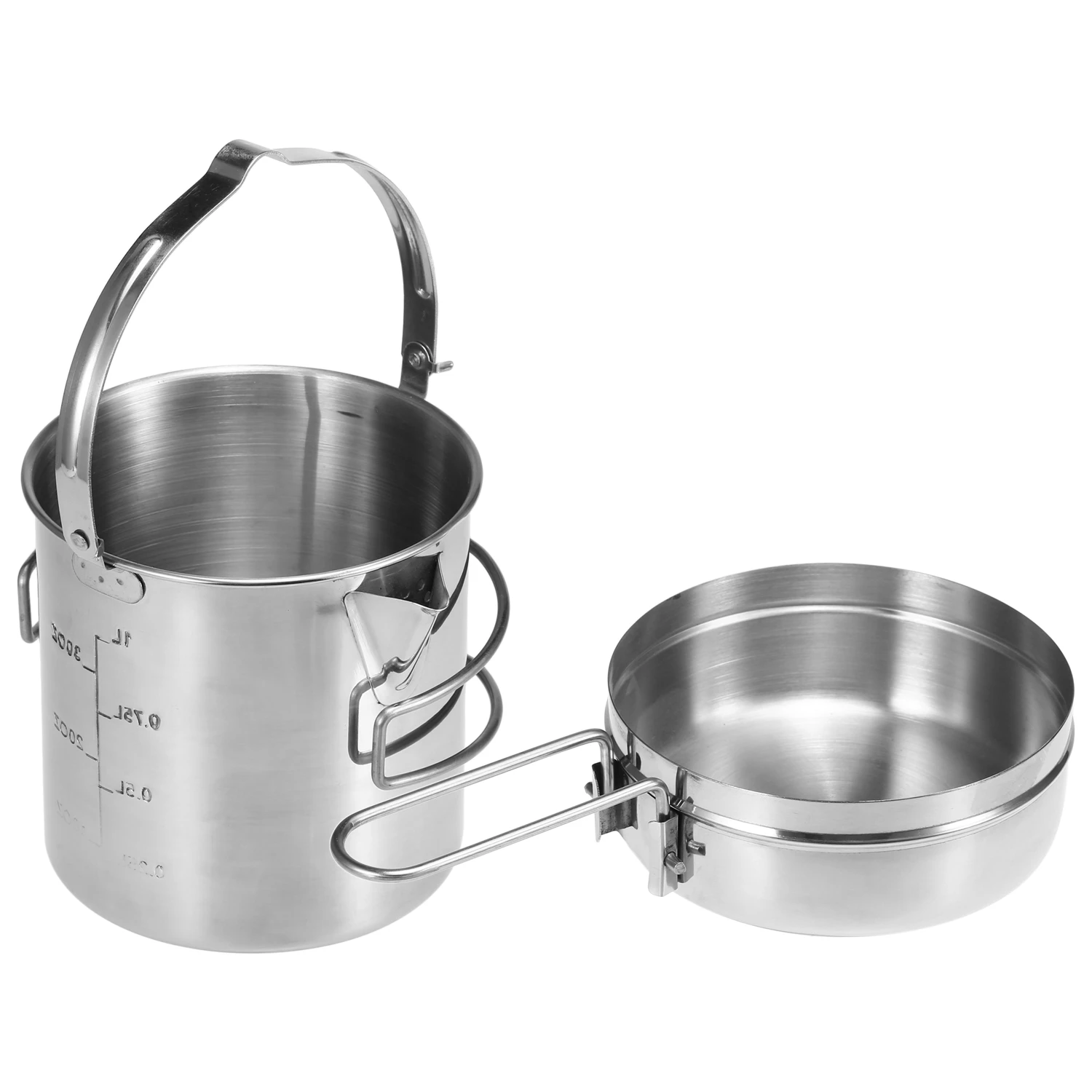 

1L Stainless Steel Cooking Kettle Portable Outdoor Camping Pot Pan with Foldable Handle for Camping Backpacking Hiking Picnic