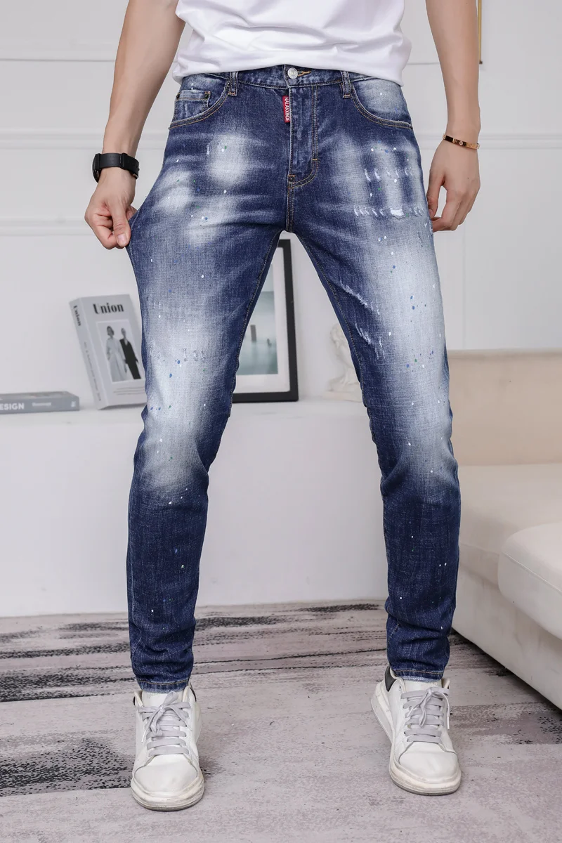 NEW High quality jeans European criminal D2 Italian brand jeans elastic jeans fit jeans denim pants zipper pencil pants