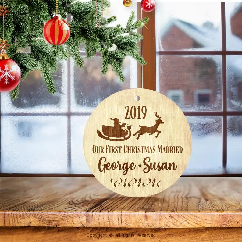 Деревянный ручной работы рождественские украшения для новобрачных подарок