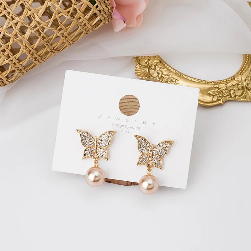 Роскошные серьги Стразы в форме бабочки для женщин модные корейские серьги-капли