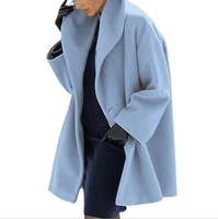 elegent loose wool coat women tops winter ladies coat overcoat autumn solid outerwear winter vintage turn down color