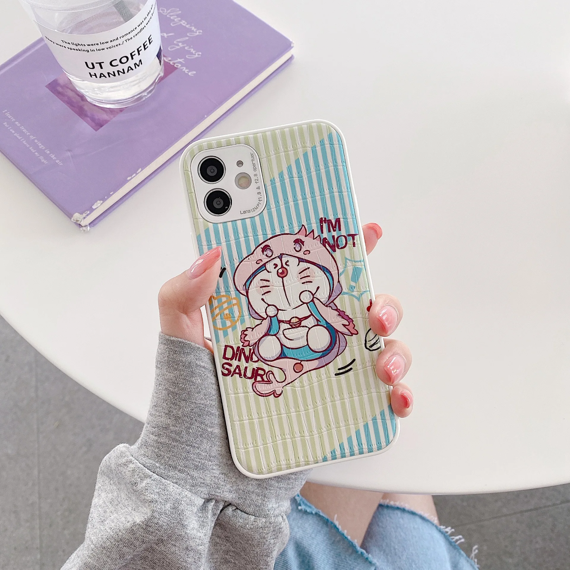

Doraemon cartoon cute couple mobile phone case for iPhone7/8P/X/XR/XS/XSMAX/11promax/12Pro/12promax/ crocodile skin phone cover