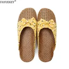 Летние домашние шлепанцы FAYUEKEY для женщин, льняные тканые повседневные шлепанцы с цветочным принтом, женские сандалии на плоской подошве, тапочки льняные
