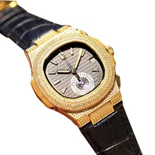 Мужские часы с бриллиантами Топ бренд класса люкс кожа